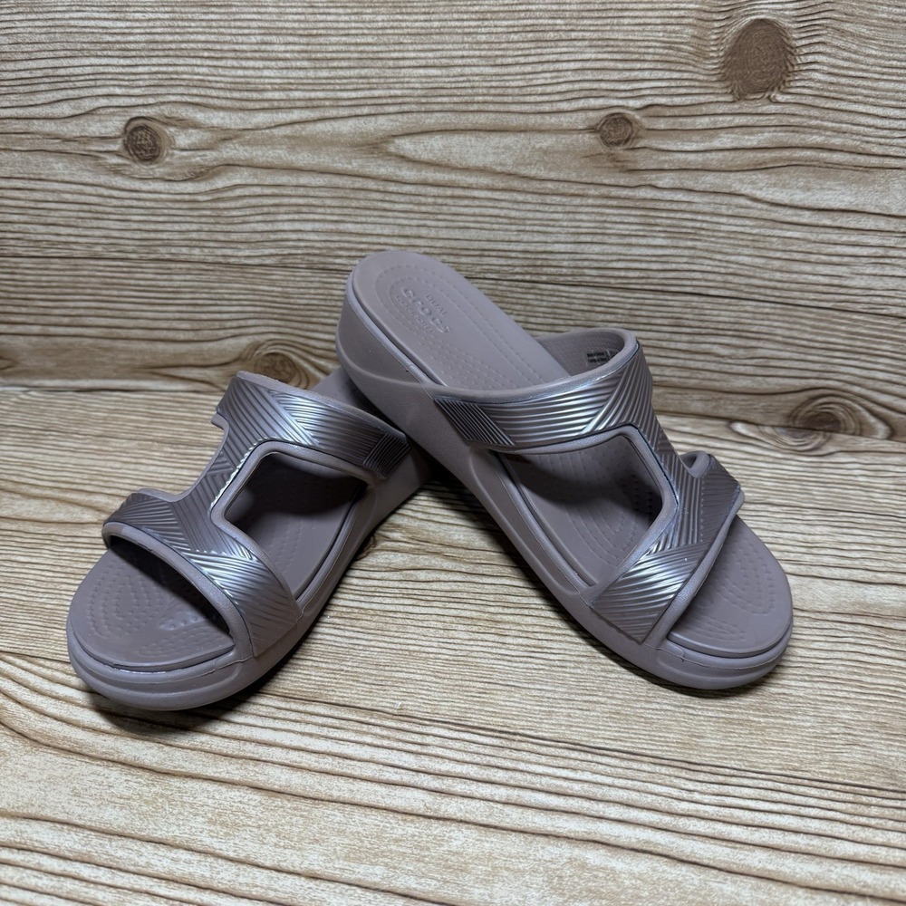 Crocs‎ Monterey Metallic Wedge Shoes Sz 7 Slip On Comfort Cushion Sandals 207144